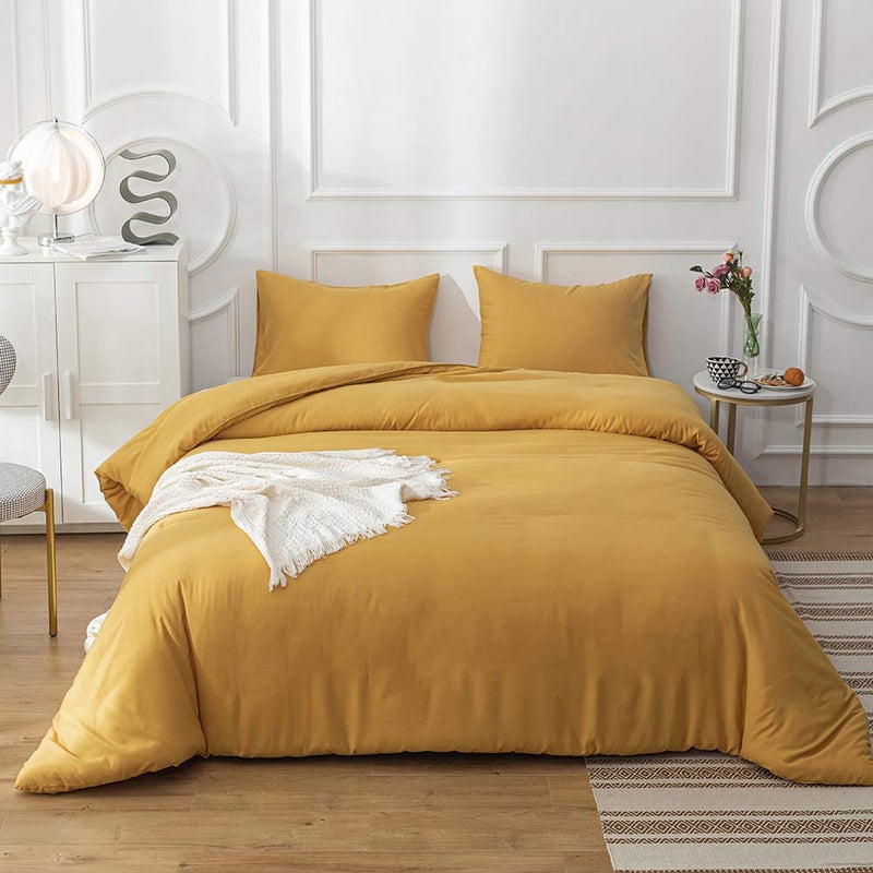 CLOTHKNOW Mustard Yellow King Size Comforter Set 3Pcs Yellow Bedding Comforter Sets Soft All Season Cozy Turmeric Comforter with 2 x Pillow Cases - Image 1